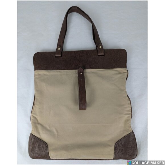 Authentic BURBERRY Beige Embroidered Tote Bag Brown Leather Canvas Logo Large - Picture 2 of 10